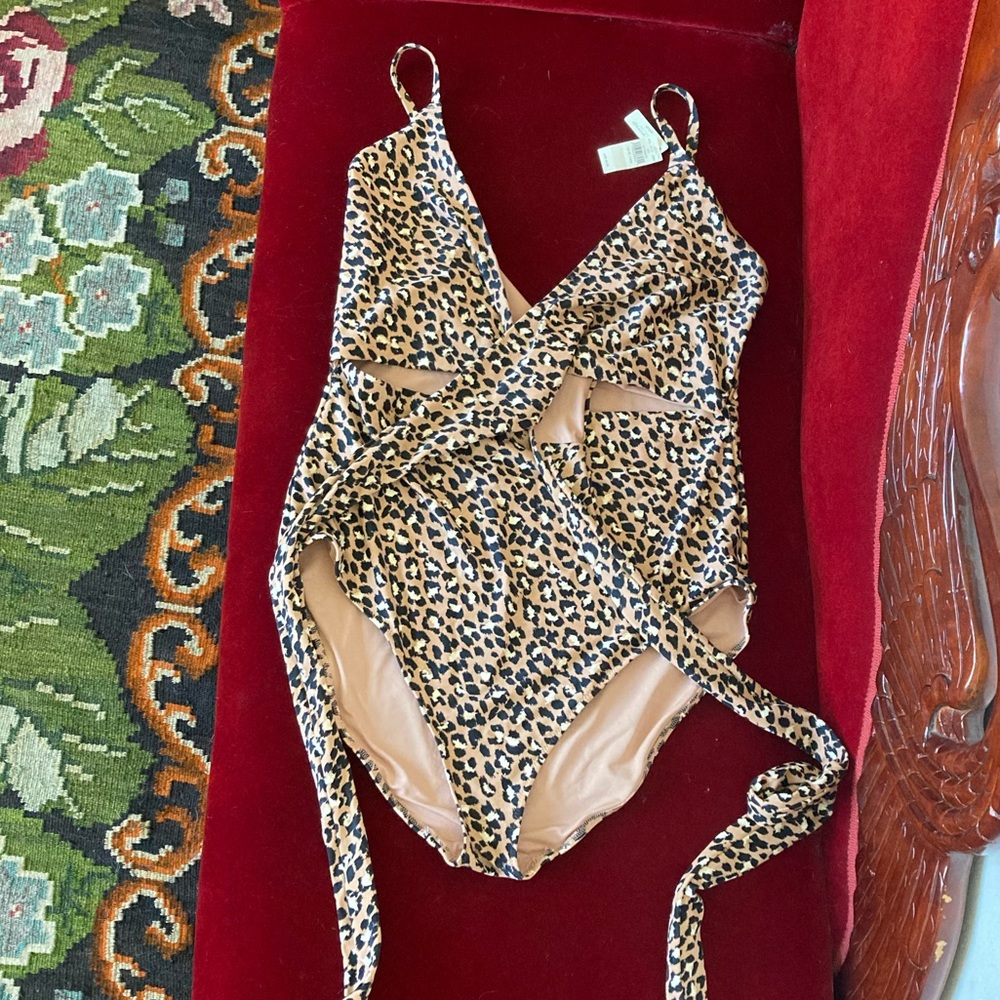 Aerie leopard cheetah swimsuit with wrap ties